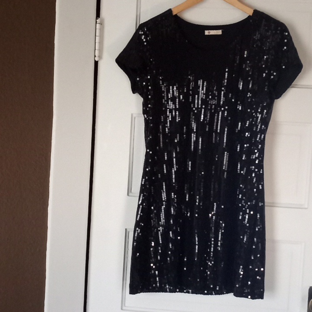 SOLD Anthropologie Dress Tulle Black Sequin Embellished Midi A-Line Stretch - Picture 4 of 12